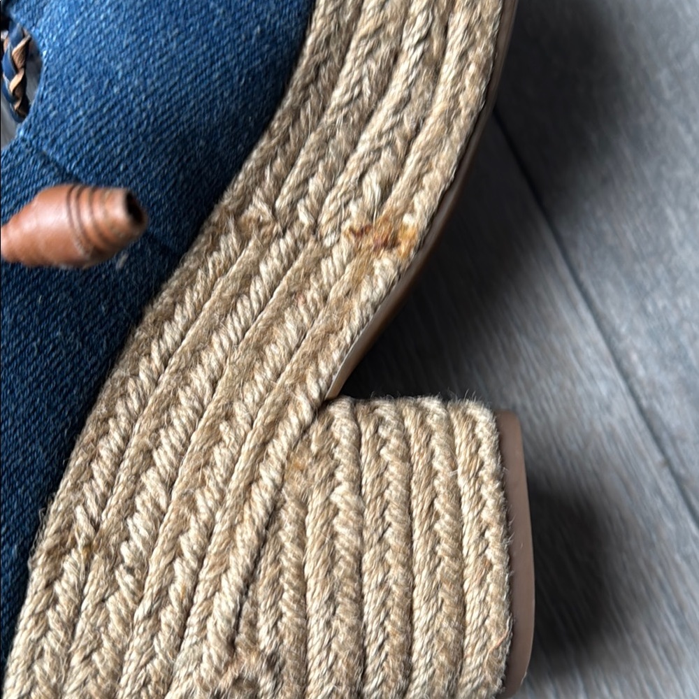 Tory Burch Blue and Brown Wedge Sandals with Lace-Up Design - Picture 8 of 10